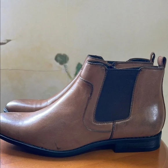 Franco Vanucci Men's Brown Leather Zip and Stretch Chelsea Boots - Picture 11 of 12